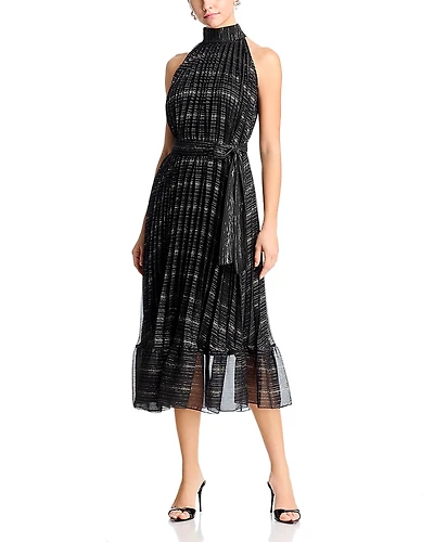 T Tahari Pleated Belted Dress