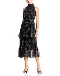 T Tahari Pleated Belted Dress