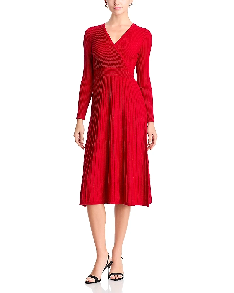 T Tahari Ribbed Faux Wrap Dress