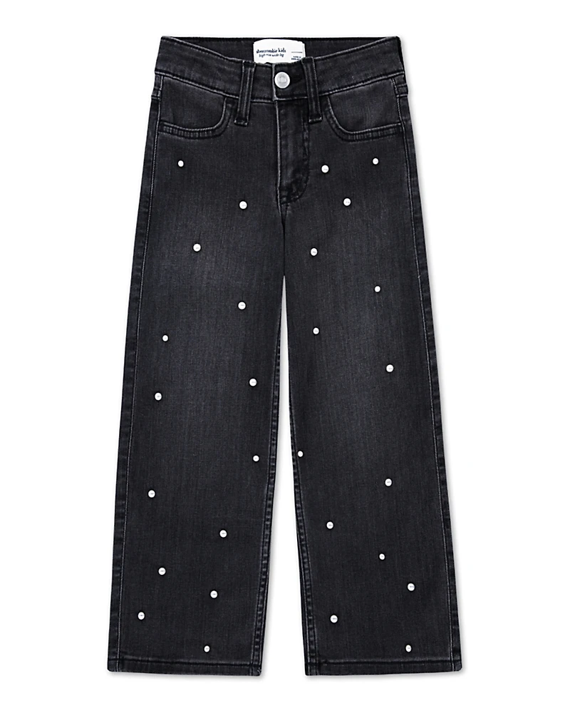 abercrombie kids Girls' High Rise Wide Leg Embellished Jeans - Little Kid, Big Kid