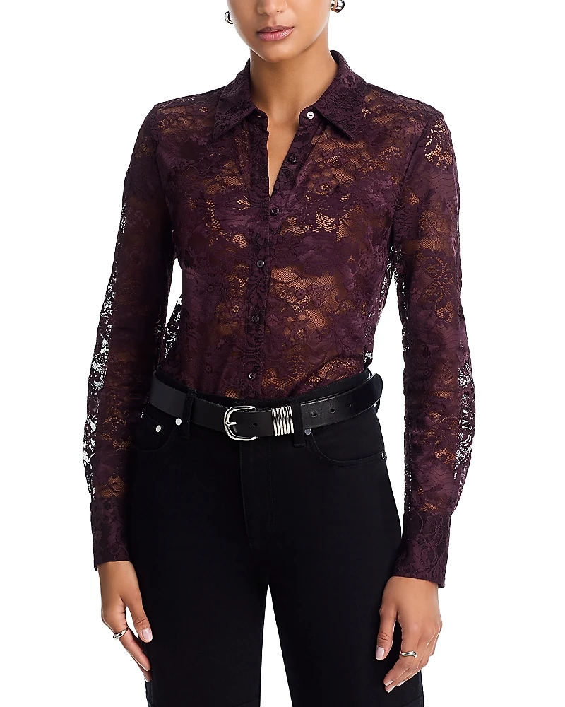 L'Agence Maia Lace Button Down Blouse
