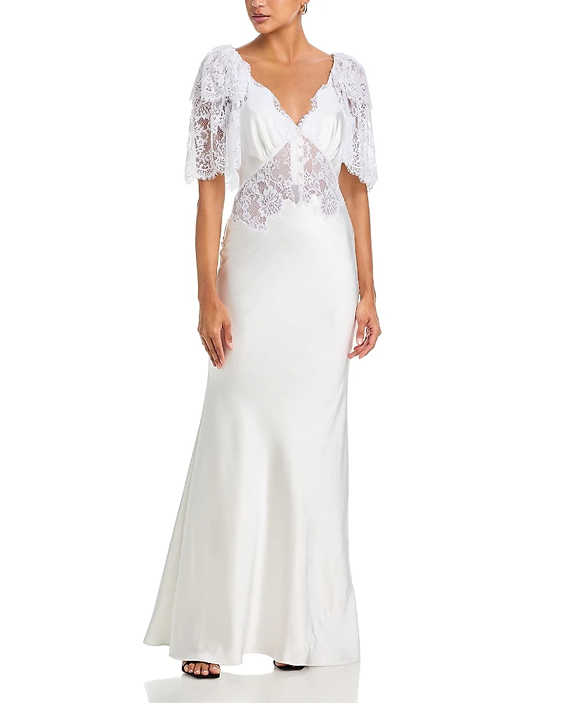 Self-Portrait Fine Lace Satin Maxi Dress