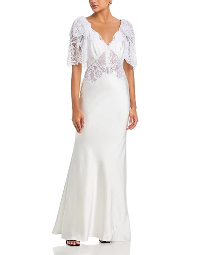 Self-Portrait Fine Lace Satin Maxi Dress
