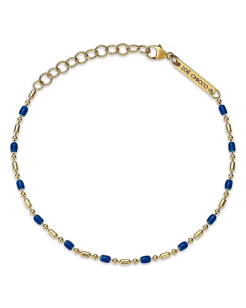 Zoe Chicco 14K Yellow Gold Confetti Chain Blue Enamel Bar & Bead Chain Bracelet