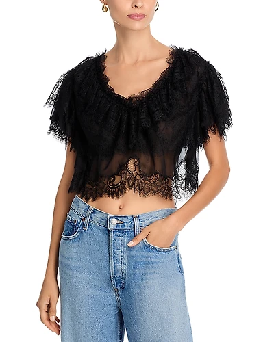 LoveShackFancy Vienne Lace Cropped Top
