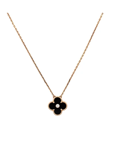 Pre-Owned Van Cleef & Arpels Vintage Alhambra Pendant Necklace 18K Rose Gold and Onyx with Diamond
