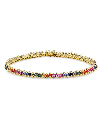 Suzanne Kalan 18K Yellow Gold Rainbow Sapphire Princess Tennis Bracelet
