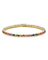 Suzanne Kalan 18K Yellow Gold Rainbow Sapphire Princess Tennis Bracelet