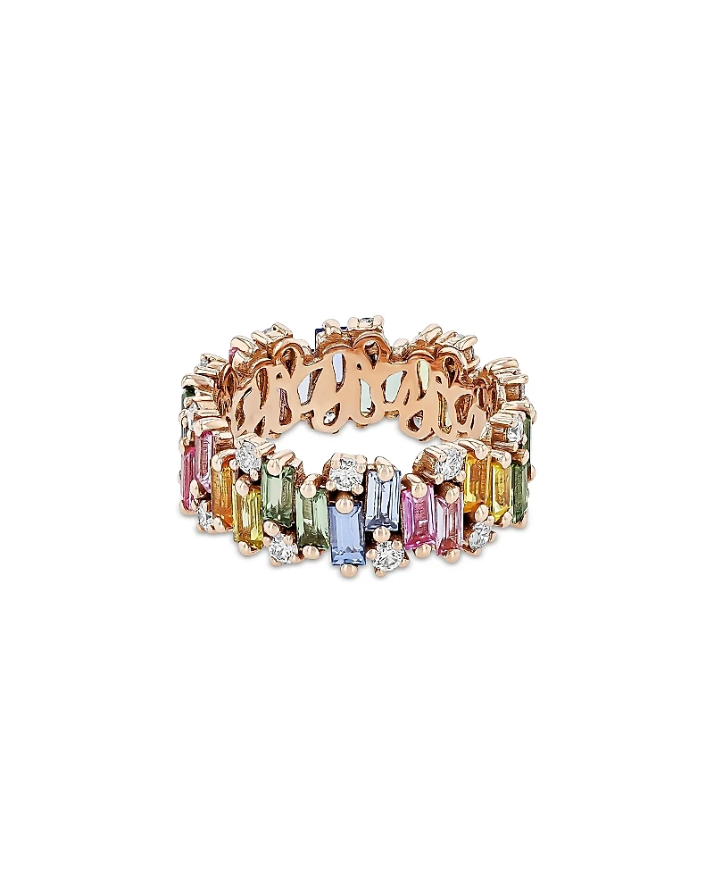 Suzanne Kalan 18K Rose Gold Shimmer Rainbow Sapphire & Diamond Eternity Band