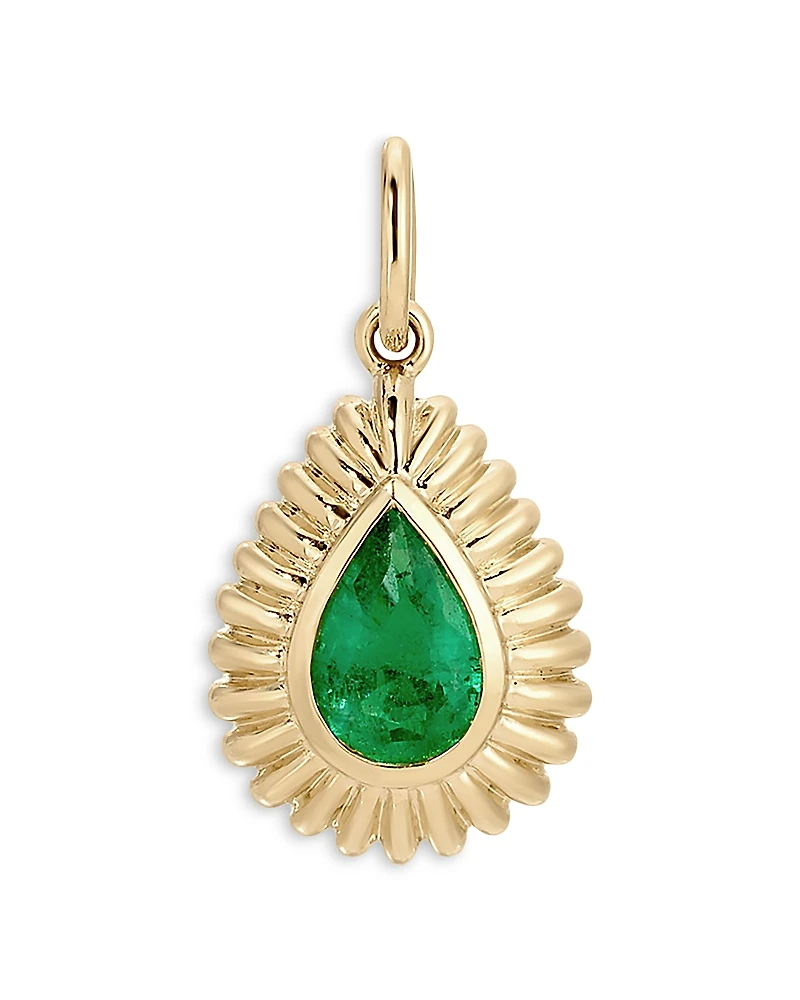 Ef Collection 14K Yellow Gold Ef Collection Emerald Pear Fluted Frame Pendant