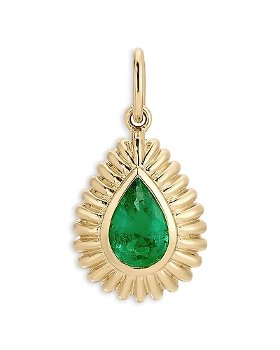 Ef Collection 14K Yellow Gold Ef Collection Emerald Pear Fluted Frame Pendant