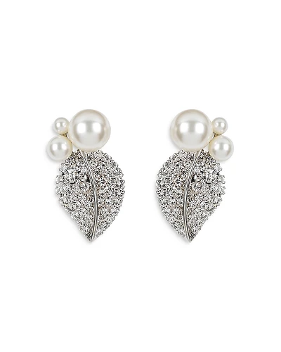 Jennifer Behr Blanca Pave & Imitation Pearl Leaf Drop Earrings