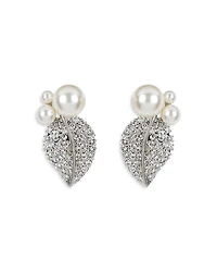 Jennifer Behr Blanca Pave & Imitation Pearl Leaf Drop Earrings