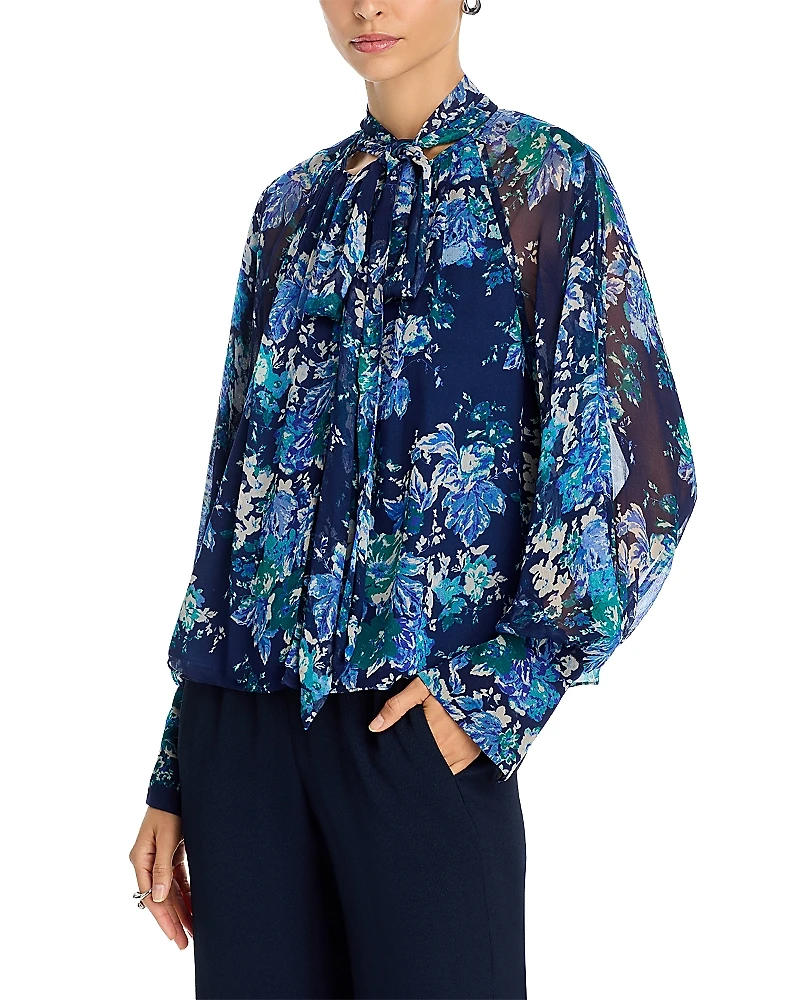 Derek Lam 10 Crosby Aderyn Tapestry Print Tie Neck Blouse