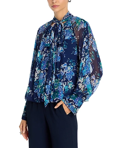Derek Lam 10 Crosby Aderyn Tapestry Print Tie Neck Blouse