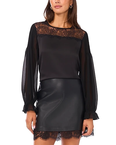 Vince Camuto Lace Yoke Ruffled Cuff Top