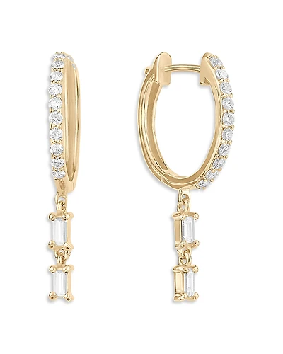 Lana Jewelry Diamond Baguette Charm Pave Huggie Hoop Earrings