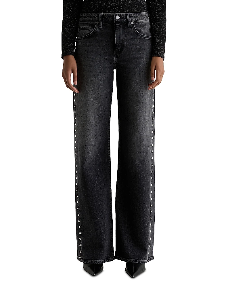 Ag Studded Low Rise Wide Leg Jeans