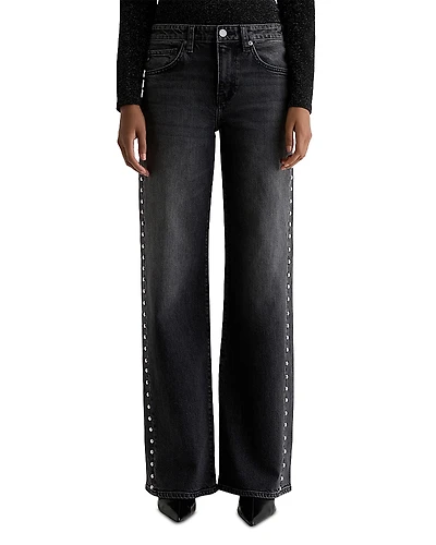 Ag Studded Low Rise Wide Leg Jeans