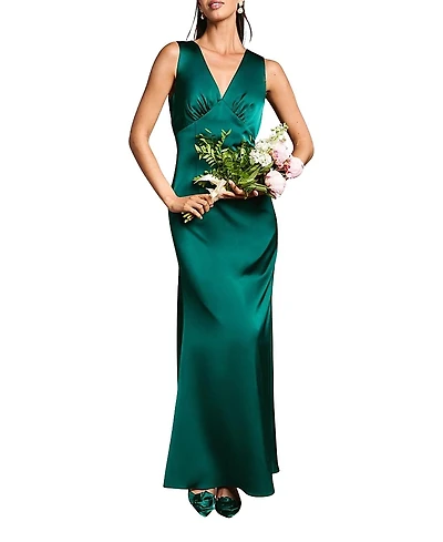 Coast Bow Back V-Neck Satin Bridesmaid Dress
