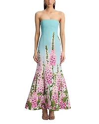Oscar de la Renta Strapless Foxgloves Ombre Faille Gown