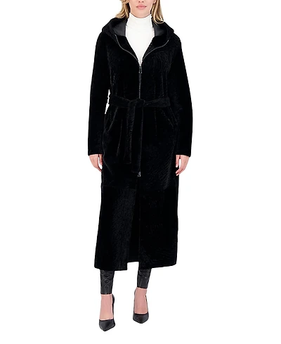 Gorski Shearling Zip Parka Coat with Belt