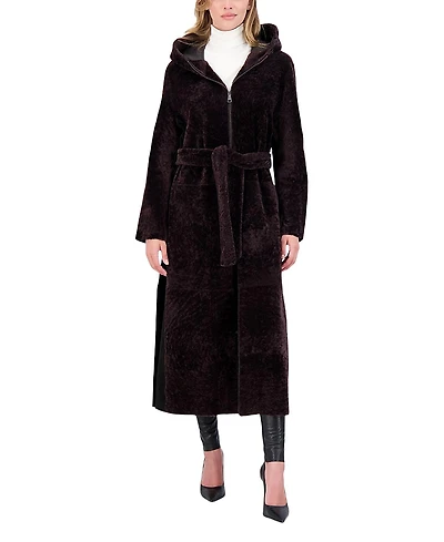 Gorski Shearling Zip Parka Coat with Belt