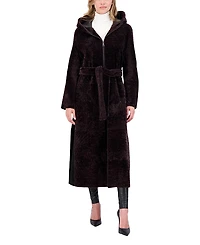 Gorski Shearling Zip Parka Coat with Belt