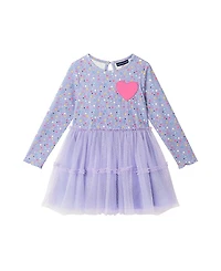 Andy & Evan Girls' Rib Knit Tulle Dress with Heart Pocket - Little Kid