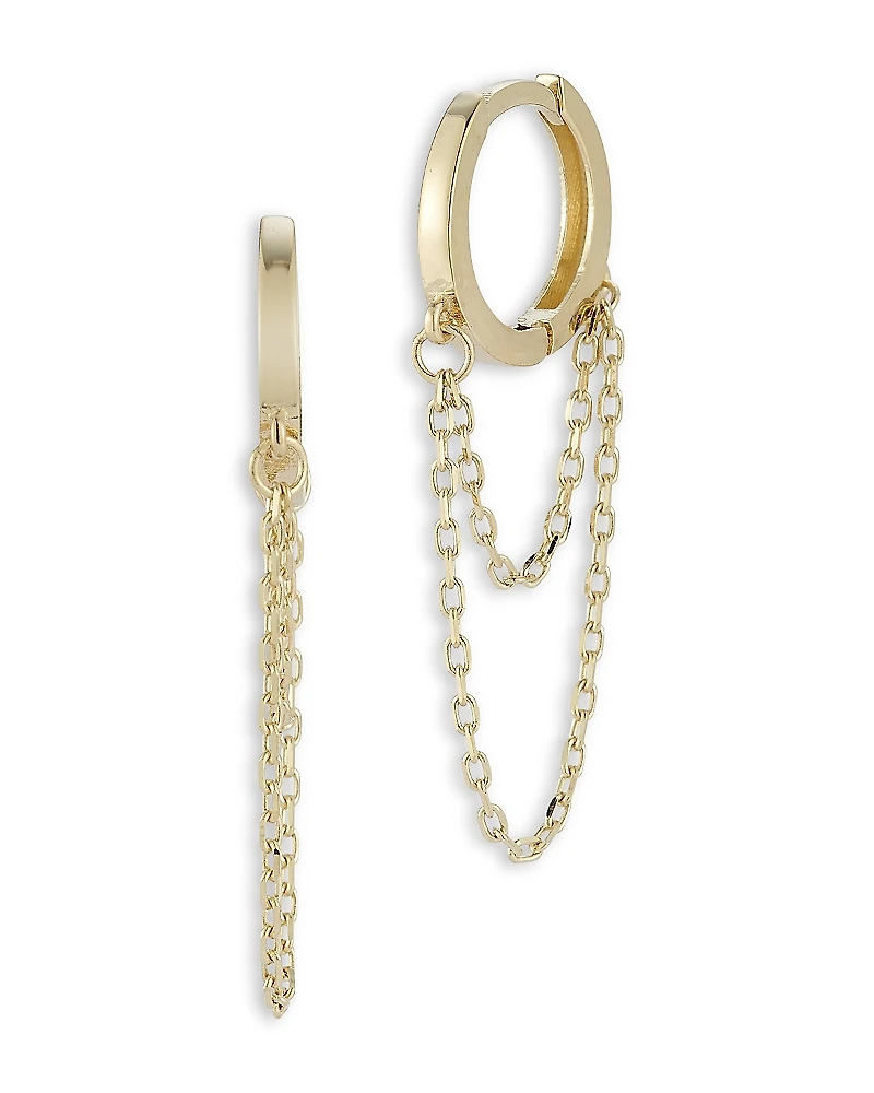 Moon & Meadow 14K Yellow Gold Chain Drop Huggie Hoop Earrings