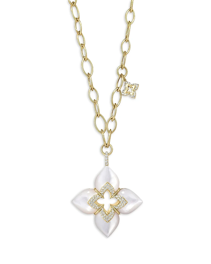 Roberto Coin 18K Yellow Gold Venetian Princess Cabochon Mother of Pearl & Diamond Flower Pendant Necklace