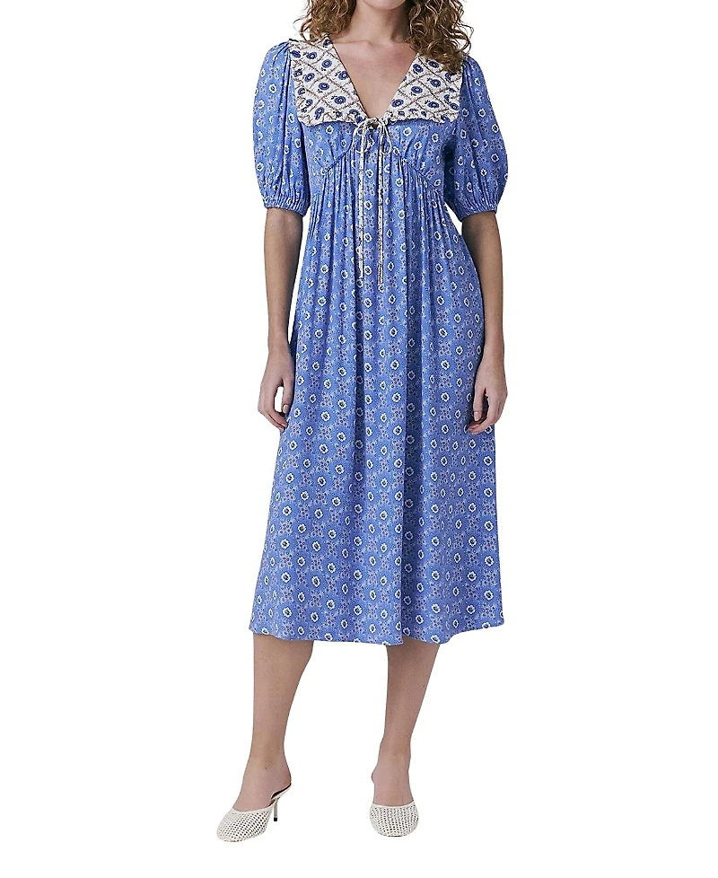 Ghost London Nellie Crepe Collared Midi Smock Dress