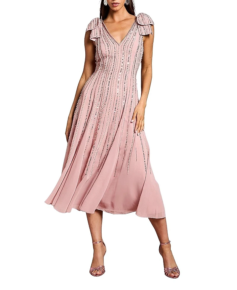 Coast Bow Shoulder Embellished Midi Dress