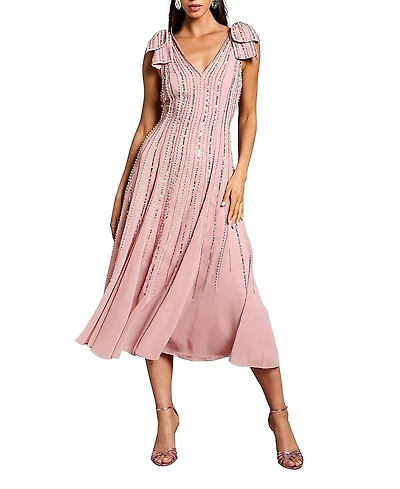 Coast Bow Shoulder Embellished Midi Dress