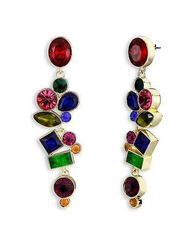 Aqua Mixed Cubic Zirconia Cluster Linear Drop Earrings - Exclusive