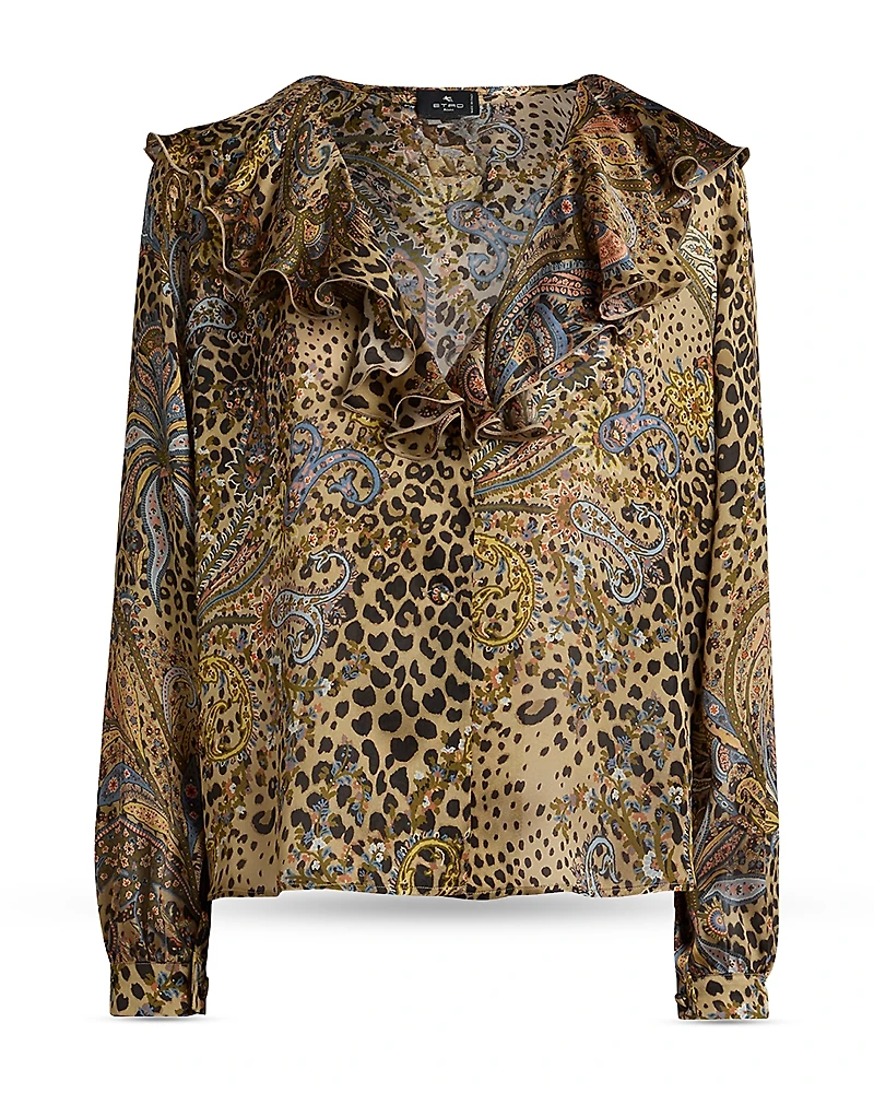 Etro Silk Ruffled Collar Flared Shirt
