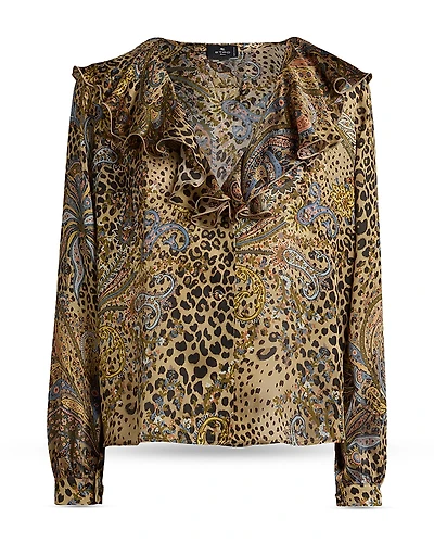 Etro Silk Ruffled Collar Flared Shirt