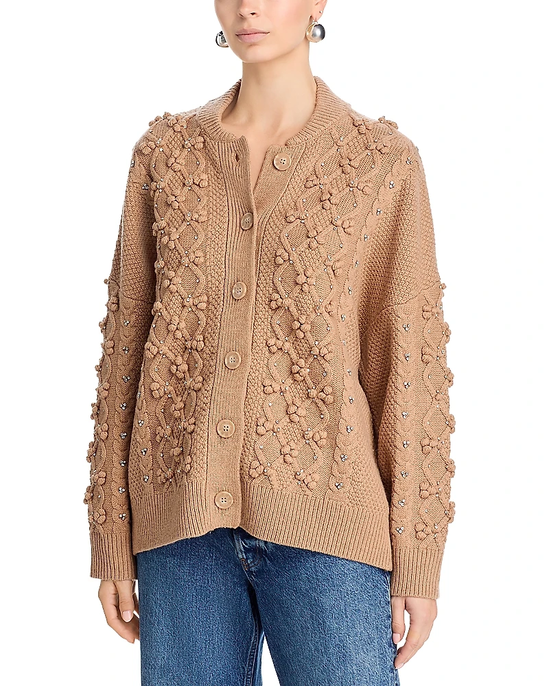 Essentiel Antwerp Cable Knit Cardigan with Rhinestone Embellishments