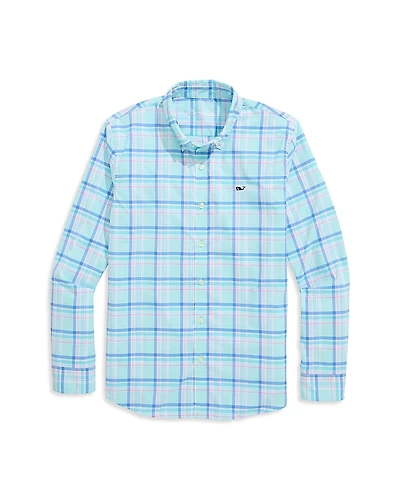 Vineyard Vines Boys' Coconut Key Plaid Featherweight Perf Shirt - Little Kid, Big Kid