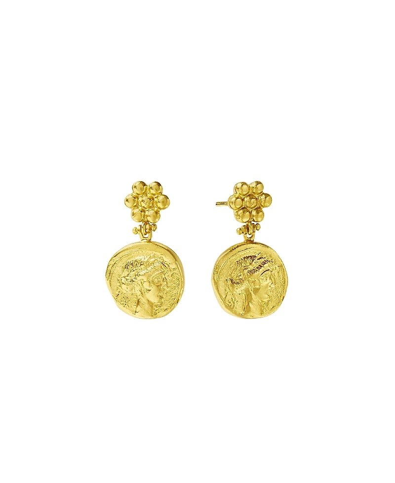Ottoman Hands Goddess Demeter Coin Stud Earrings