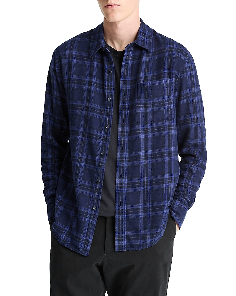 Vince Big Horn Plaid Separate Placket Classic Fit Button Down Shirt