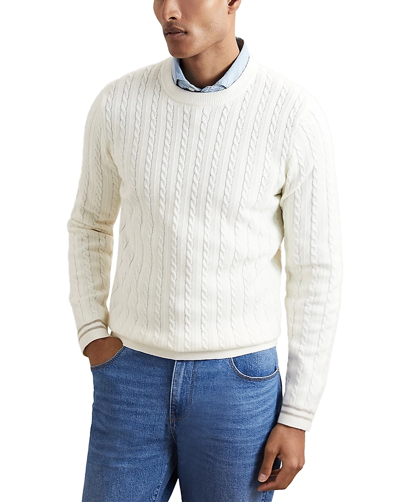 Reiss Luca Long Sleeve Cable Knit Crewneck Sweater