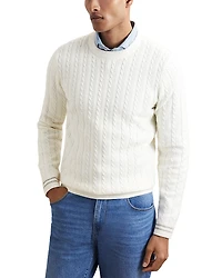 Reiss Luca Long Sleeve Cable Knit Crewneck Sweater