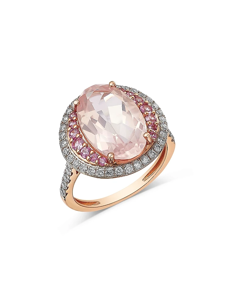 Bloomingdale's Fine Collection Rose Quartz, Pink Sapphire & Diamond Halo Ring