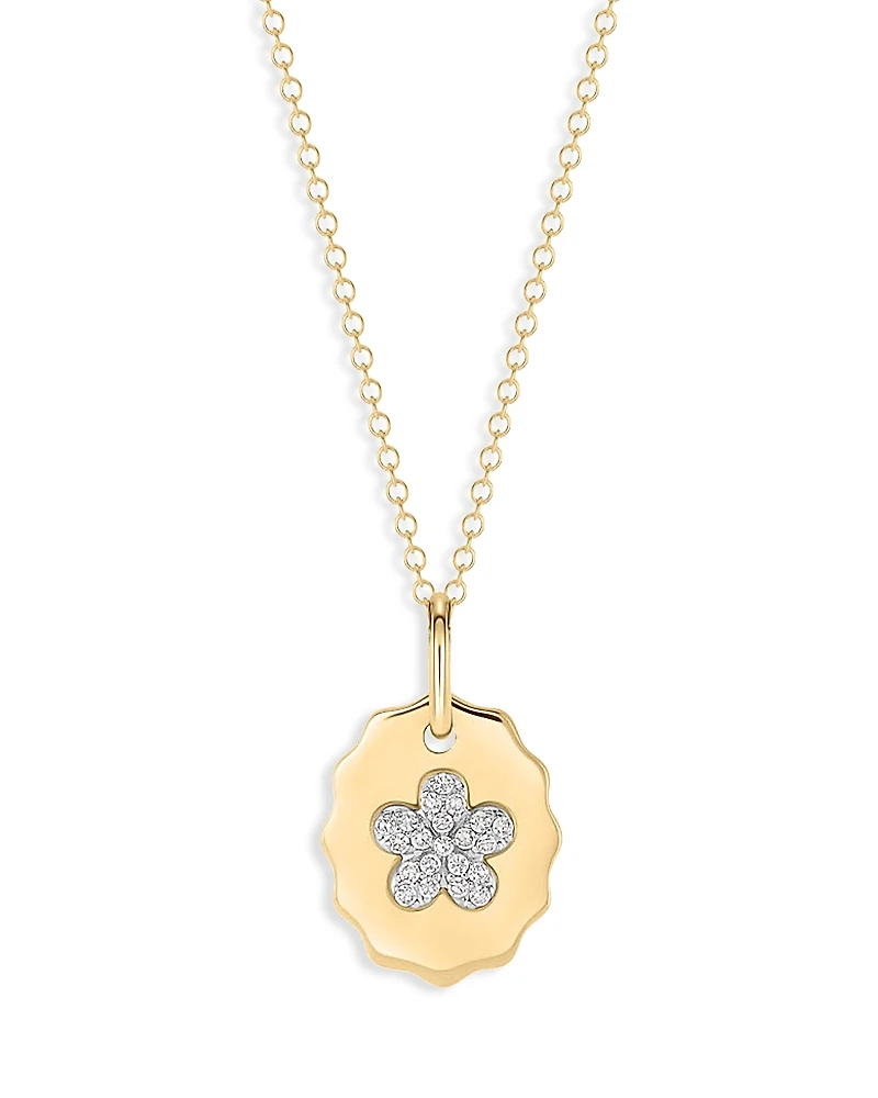 Phillips House 14K Yellow Gold Diamond Forget Me Not Medallion Necklace, 0.11 tcw
