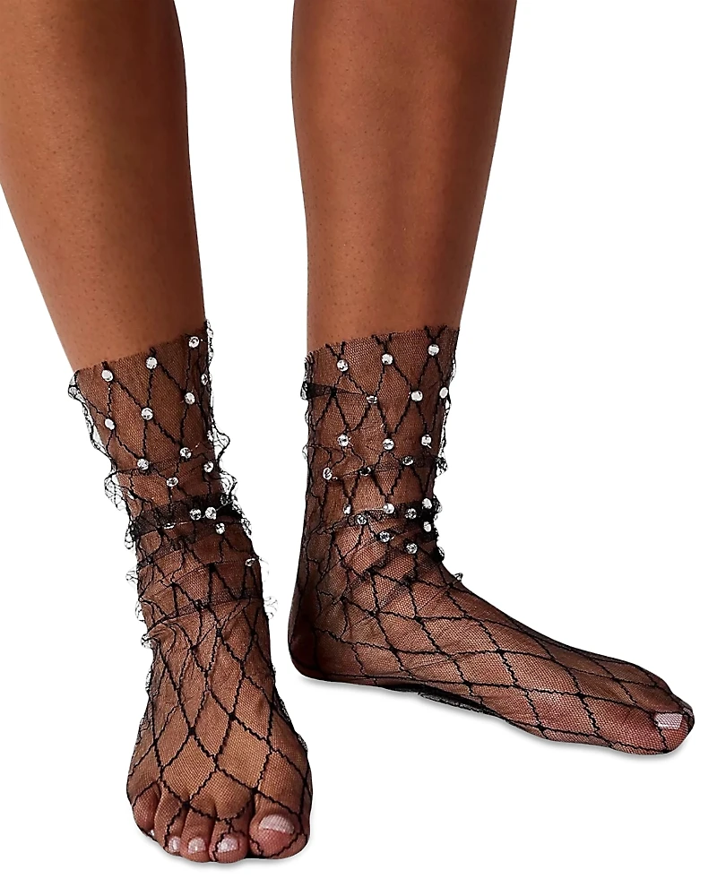 High Heel Jungle Faux Diamonds & Pearls Sheer Socks