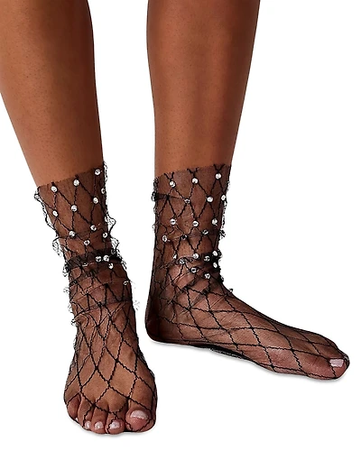 High Heel Jungle Faux Diamonds & Pearls Sheer Socks