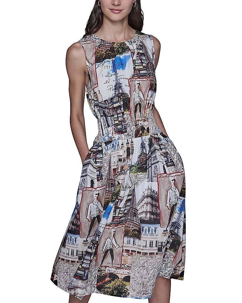 Karl Lagerfeld Paris Allover City Scene Print Dress