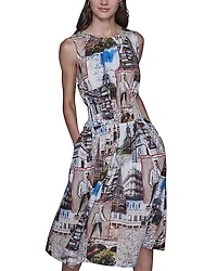Karl Lagerfeld Paris Allover City Scene Print Dress
