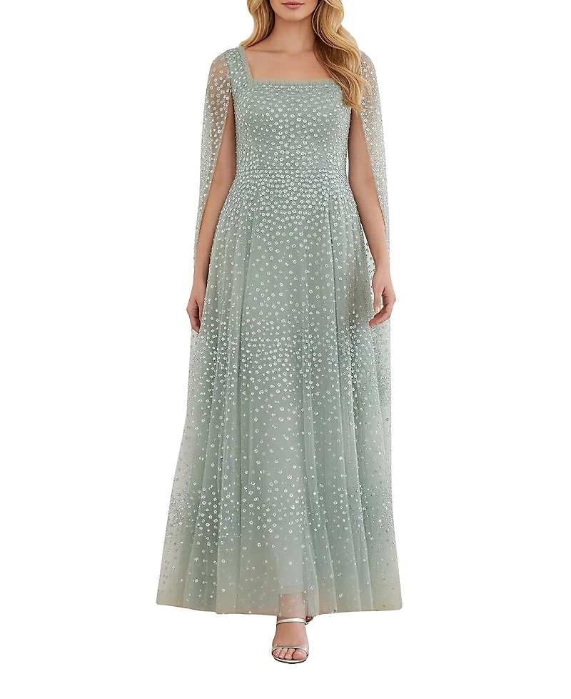 Needle & Thread Scatter Dot Cape Sleeve Ankle Gown